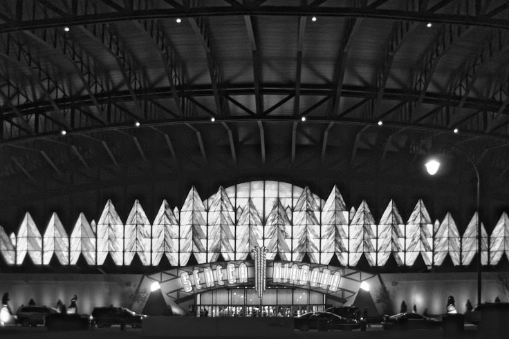 Night view of the Casino entryway.